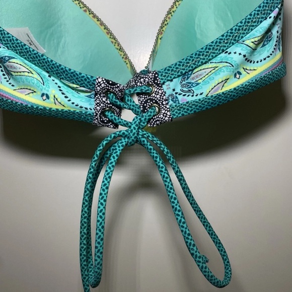 Boho Shade & Shore 36C Bikini Top Tie Back Beaded Tassel Paisley Turquoise - Picture 5 of 9